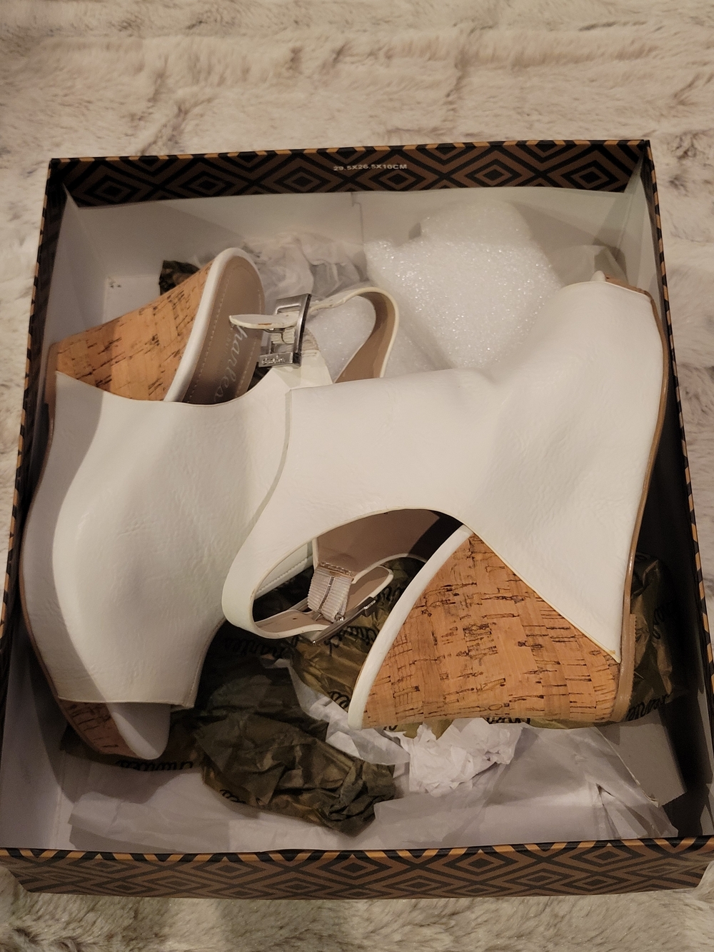 Charles David White Cork Wedge Sandals with Ankle Buckle